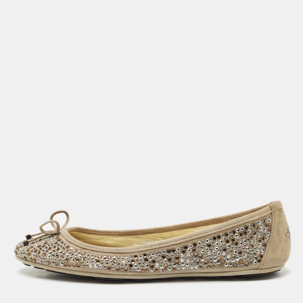 luxury-women-jimmy-choo-used-shoes-p1162160-003.jpg Jimmy Choo Grey Crystal Embellished Suede Weber Ballet Flats Size 40