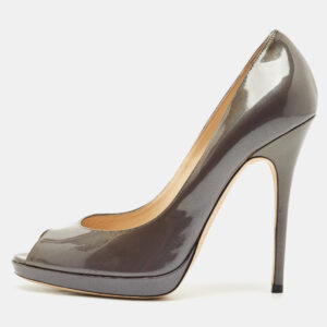 Jimmy Choo Grey Patent Leather Quiet Peep Toe Pumps Size 40