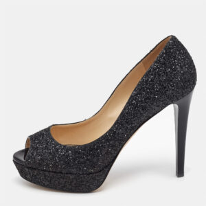 Jimmy Choo Black Coarse Glitter Dahlia Pumps Size 40