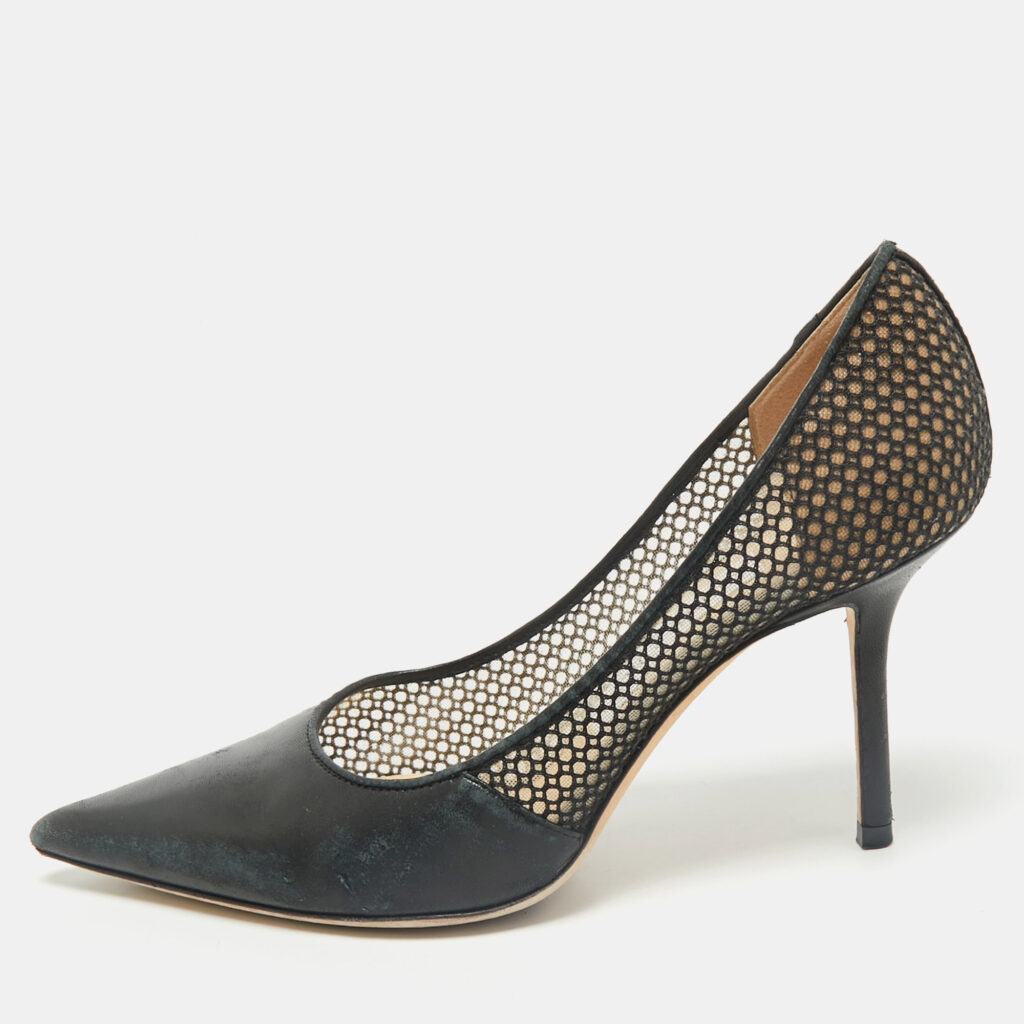 luxury-women-jimmy-choo-used-shoes-p1167882-002 Jimmy Choo Black Leather and Mesh Love Pumps Size 37