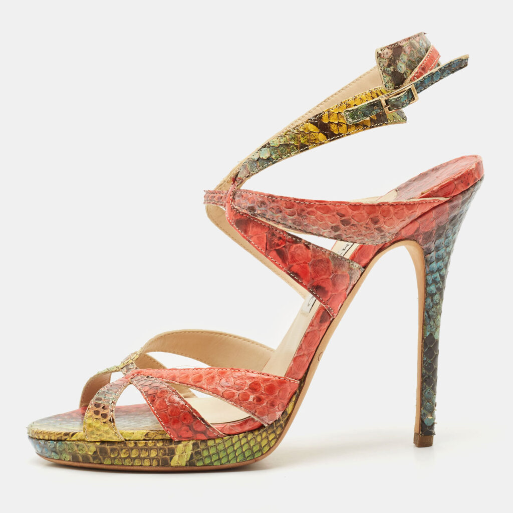 luxury-women-jimmy-choo-used-shoes-p1169398-001 Jimmy Choo Multicolor Python Ankle Strap Sandals Size 40