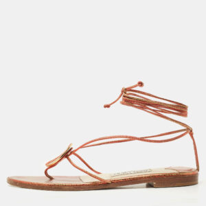 Saint Laurent Brown Leather Cassandre Thong Sandals Size 45