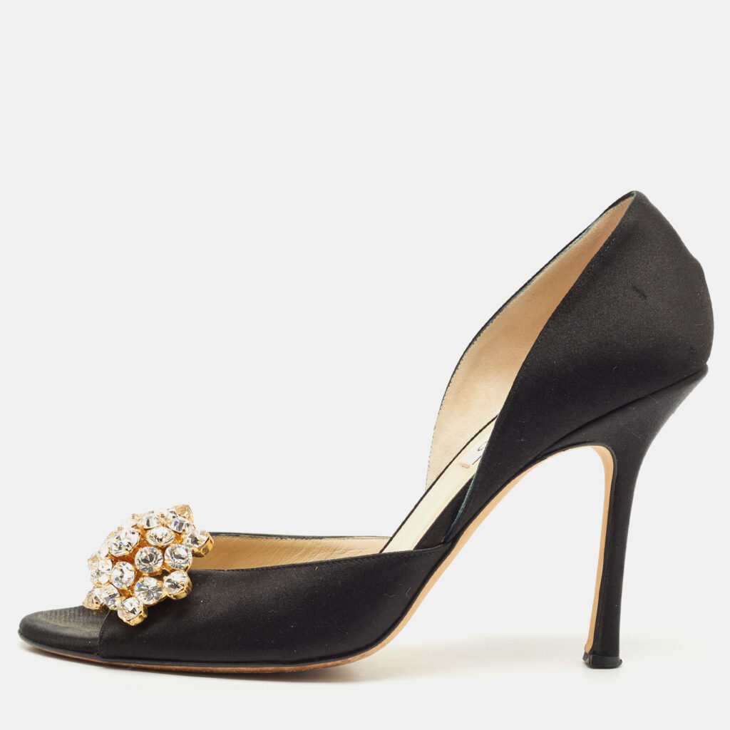 luxury-women-jimmy-choo-used-shoes-p1170412-003 Jimmy Choo Black Satin tremble Peep Toe Pumps Size 40