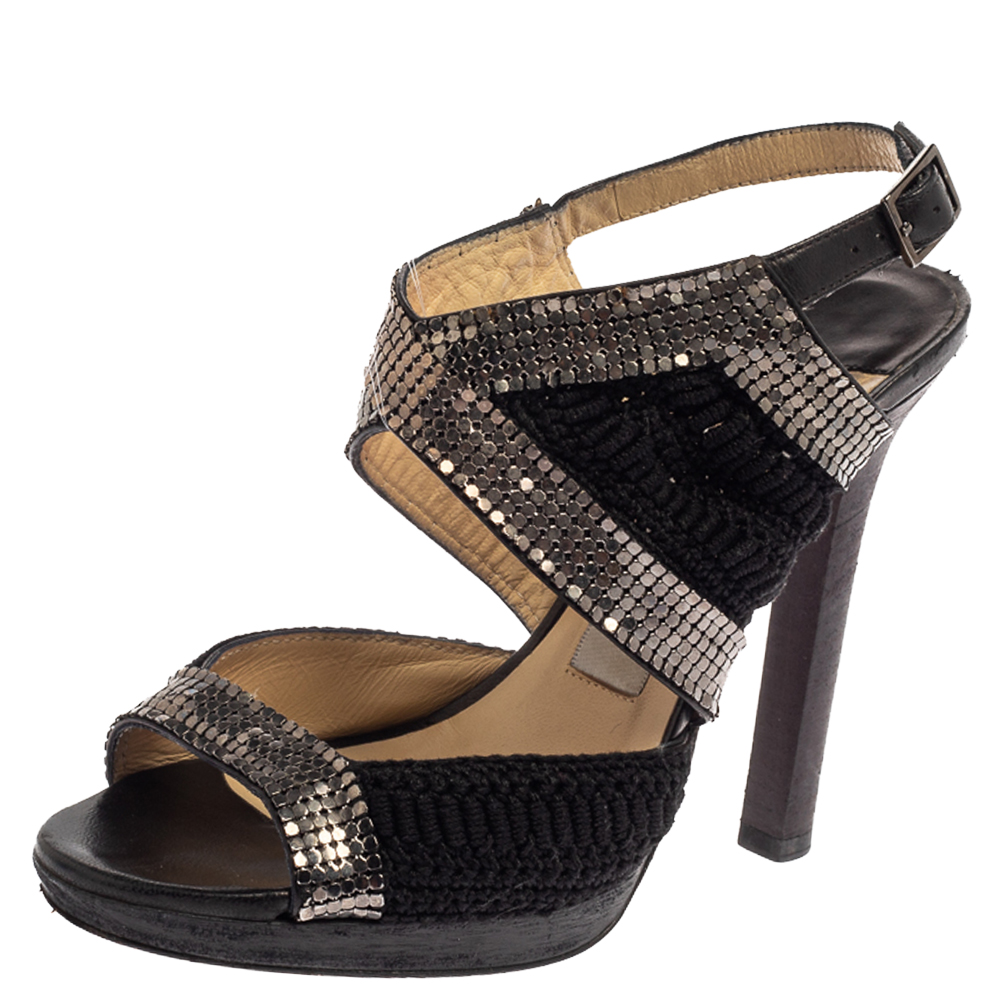luxury-women-jimmy-choo-used-shoes-p386630-004 Jimmy Choo Black Crochet Fabric Embellished Slingback Sandals Size 37