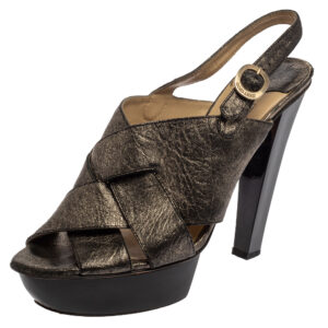 Jimmy Choo Black Shimmery Leather Platform Sandals Size 40.5