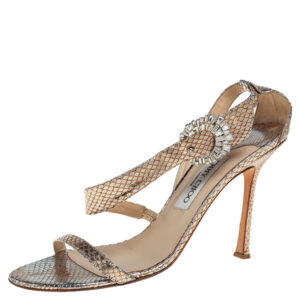 Jimmy Choo Gold Snakeskin Open Toe Sandals Size 39.5