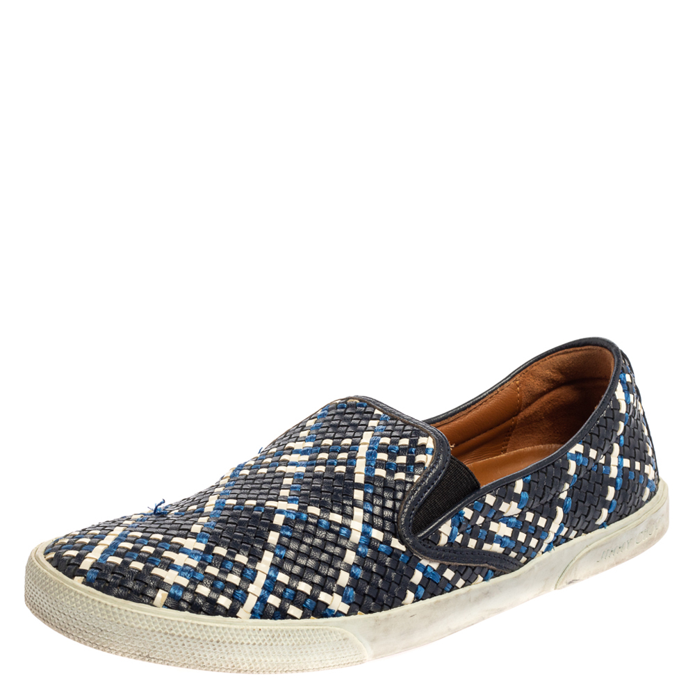 Jimmy Choo Blue Demi Woven Leather Slip-on Sneakers Size 39.5