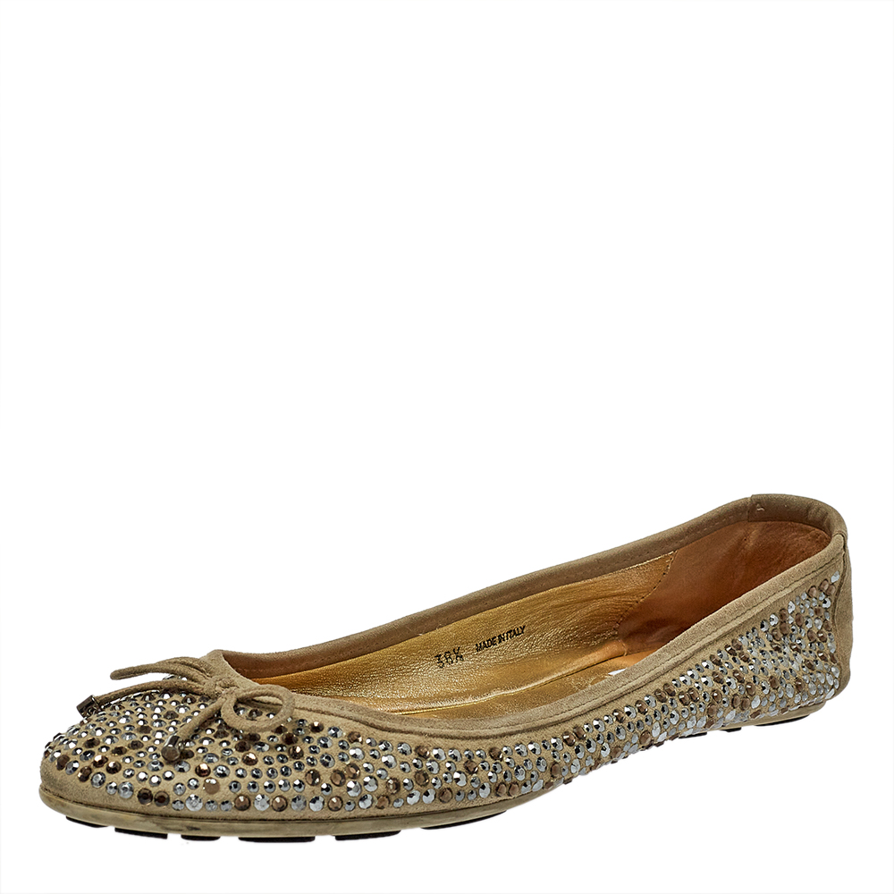 luxury-women-jimmy-choo-used-shoes-p407232-005 Jimmy Choo Grey Crystal Embellished Suede Weber Ballet Flats Size 38.5