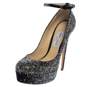 JIMMY CHOO Black Suede Platform Crystals Klerise  Pumps Size 41