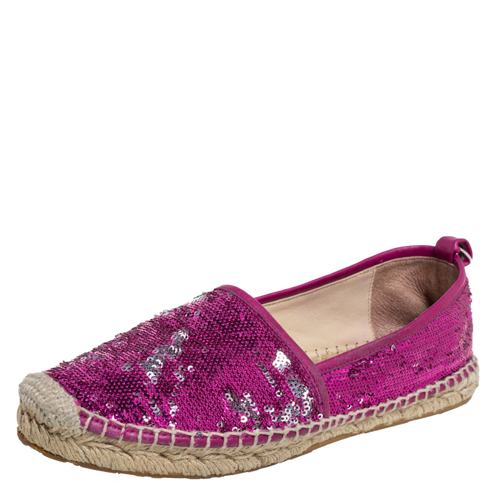 luxury-women-jimmy-choo-used-shoes-p425803-003 Jimmy Choo Pink Sequin Espadrille Flats Size 38.5