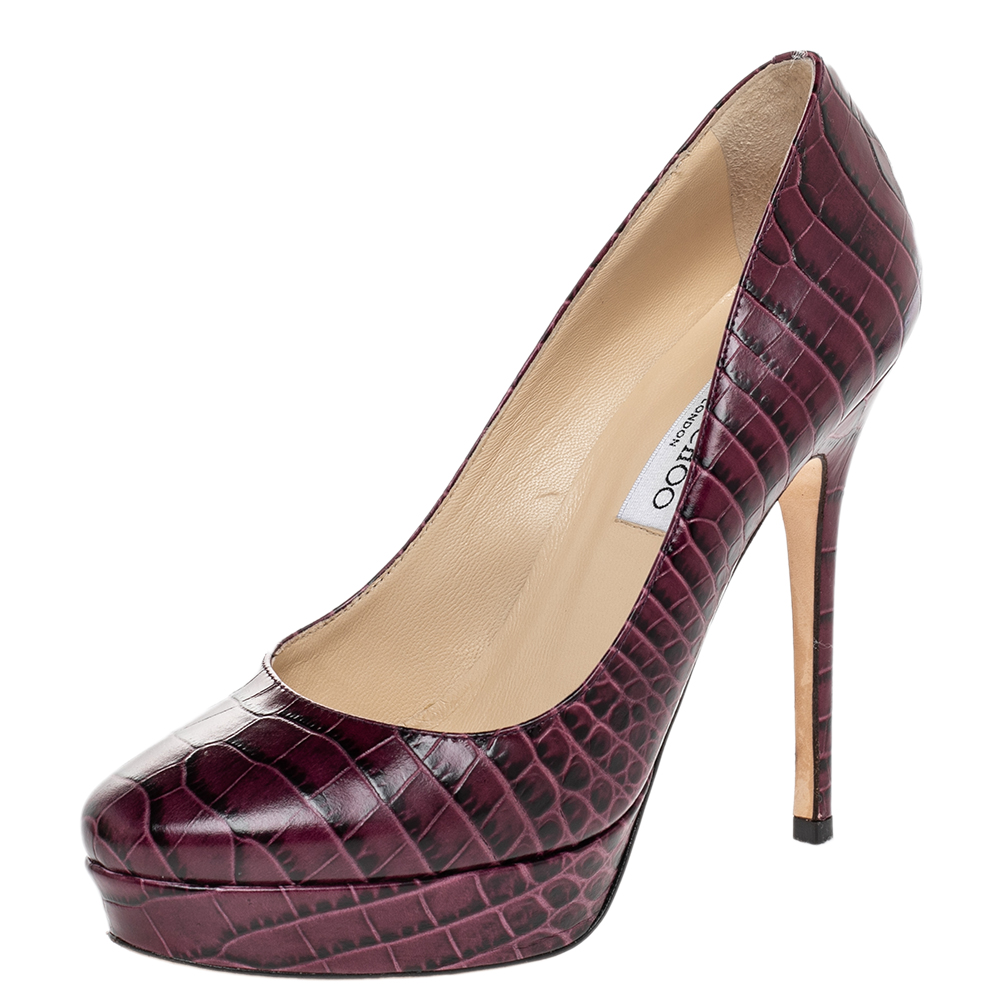 luxury-women-jimmy-choo-used-shoes-p485530-003 Jimmy Choo Purple Croc Embossed Leather Cosmic Pumps Size 37.5