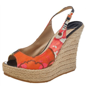 Jimmy Choo Multicolor Canvas Espadrille Wedge Slingback Sandals Size 37