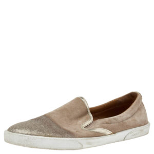 Jimmy Choo Gold Suede And Leather Slip on Sneakers Size 37