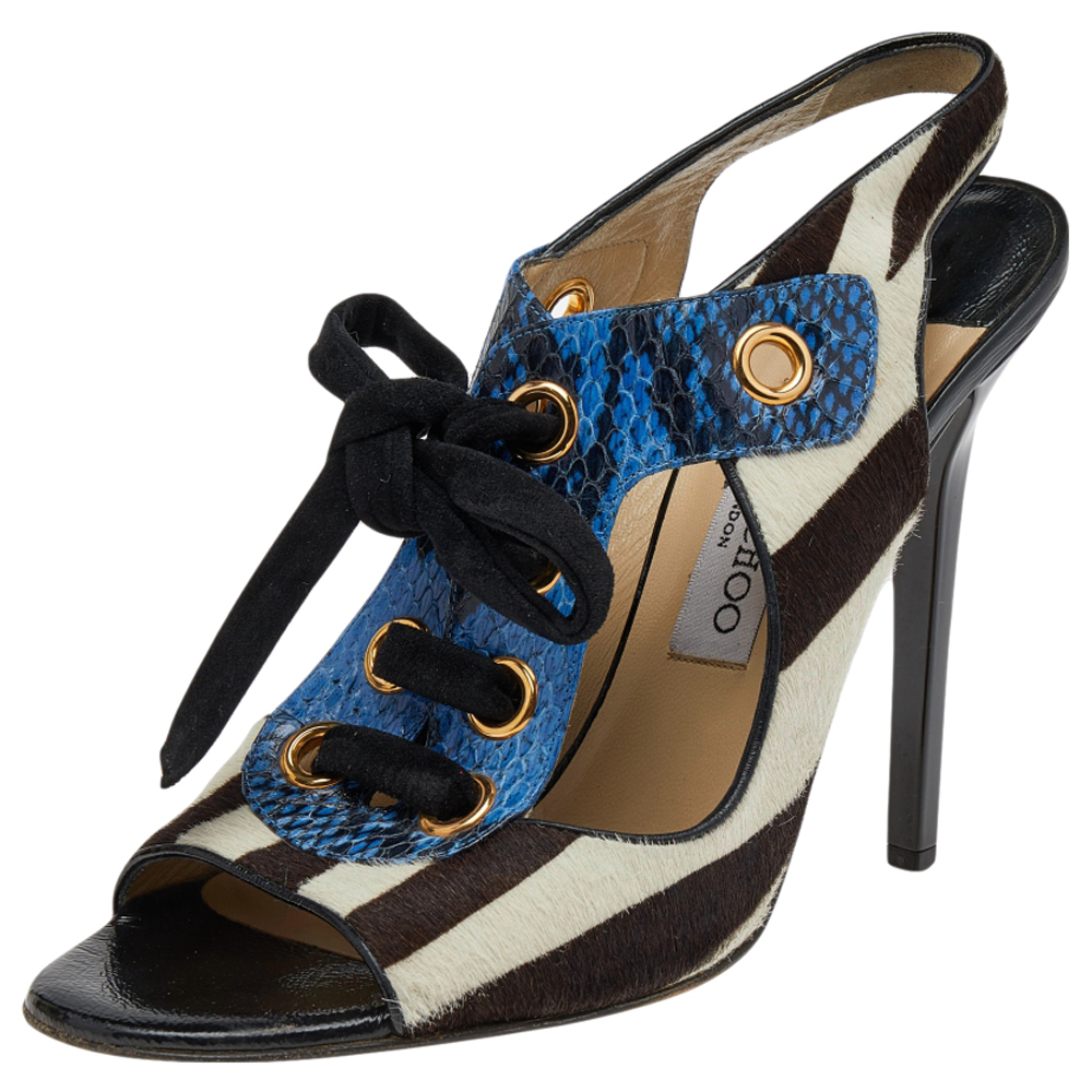 luxury-women-jimmy-choo-used-shoes-p503531-008-2 Jimmy Choo Multicolor Calf Hair And Python Leather Lace Up Sandals Size 40