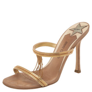 Jimmy Choo Brown/Gold Leather Embellished Sandals Size 38