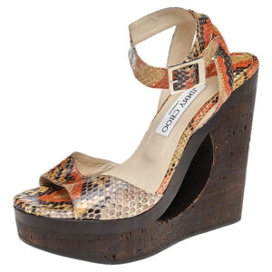 Jimmy Choo Multicolor Python Leather Penelop Wedge Sandals Size 38