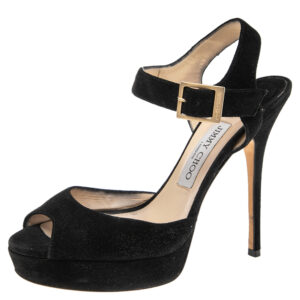 Jimmy Choo Black Suede Peep Toe Ankle Strap Platform Sandals Size 38