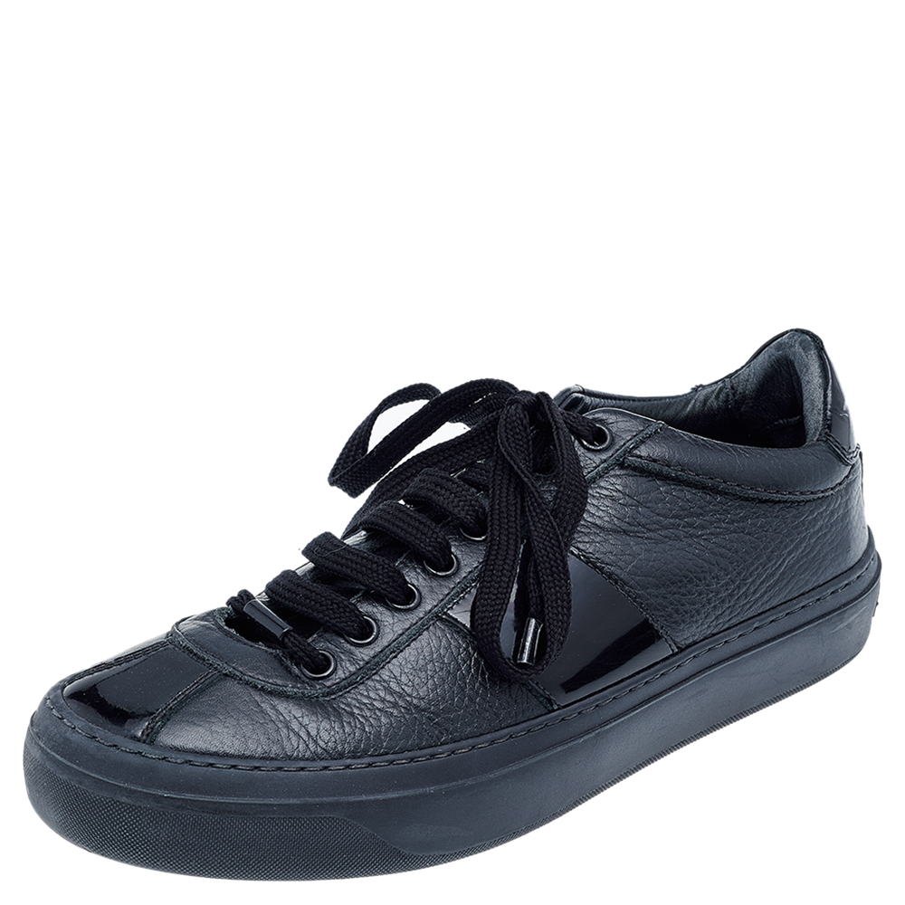 luxury-women-jimmy-choo-used-shoes-p542264-004-2 Jimmy Choo Black Patent And Leather Low Top Sneakers Size 39