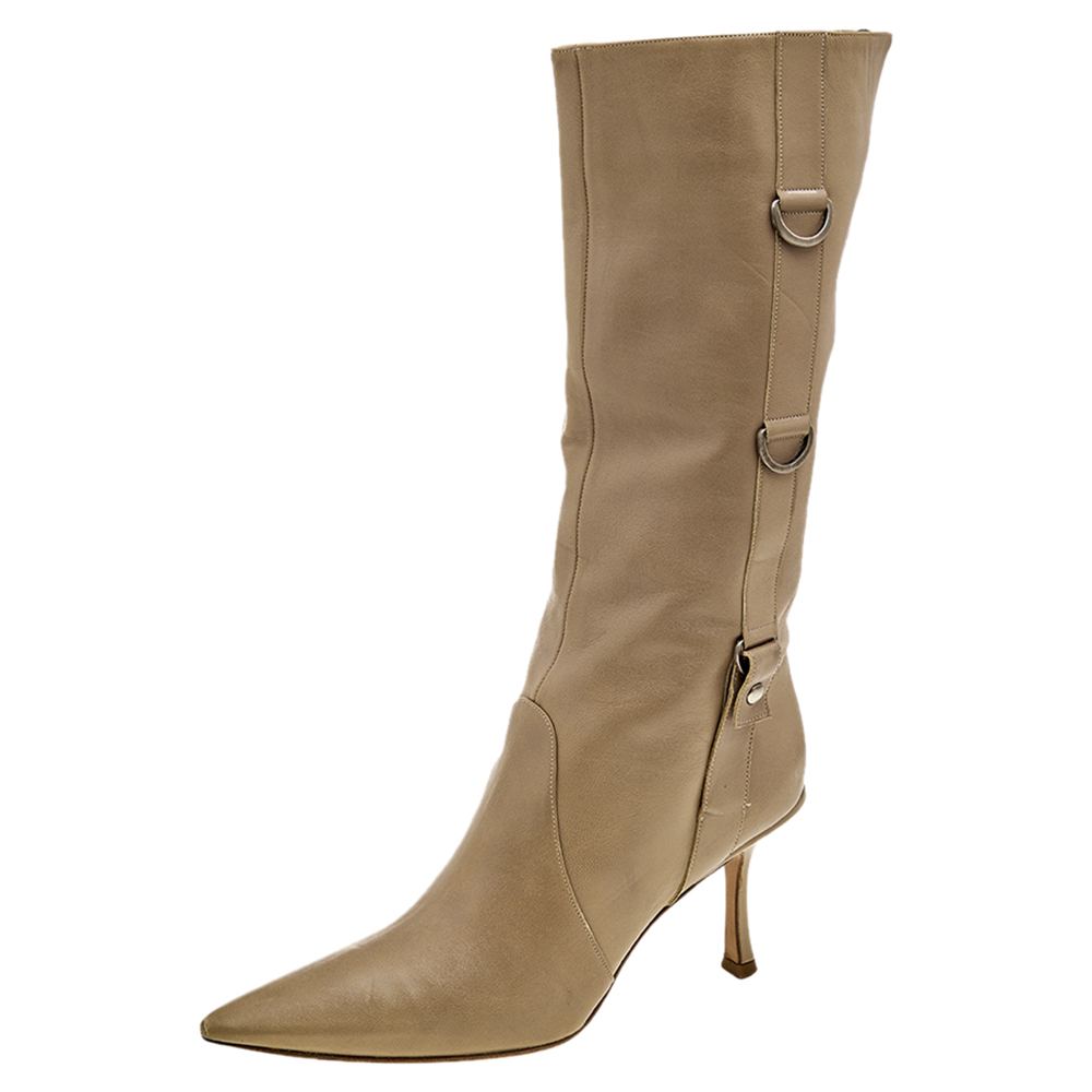 luxury-women-jimmy-choo-used-shoes-p569889-005-2 Jimmy Choo Beige Leather Pointed Toe Calf Length Boots Size 38