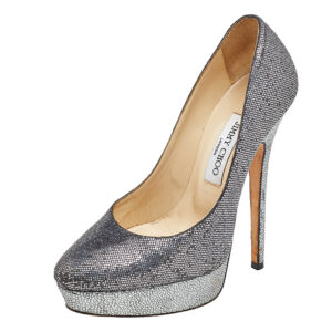 Jimmy Choo Silver Glitter Eros Platform Pumps Size 38