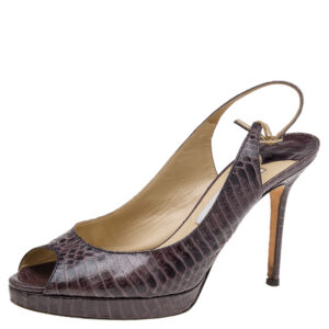 Jimmy Choo Brown Watersnake PeepToe Sandals Size 38