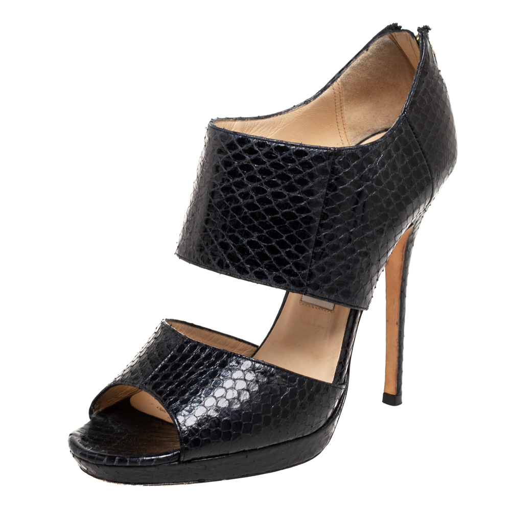 luxury-women-jimmy-choo-used-shoes-p601732-006-1 Jimmy Choo Black Snakeskin Leather Private Sandals Size 38