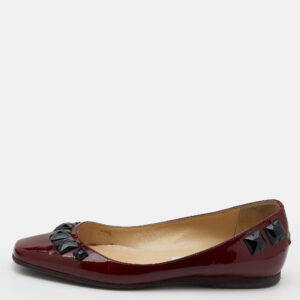 Jimmy Choo Burgundy Patent Leather Crystal Embellished Watson Ballet Flats Size 37.5