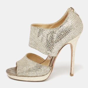 Jimmy Choo Silver/Gold Coarse Glitter Private Platform Sandals Size 37