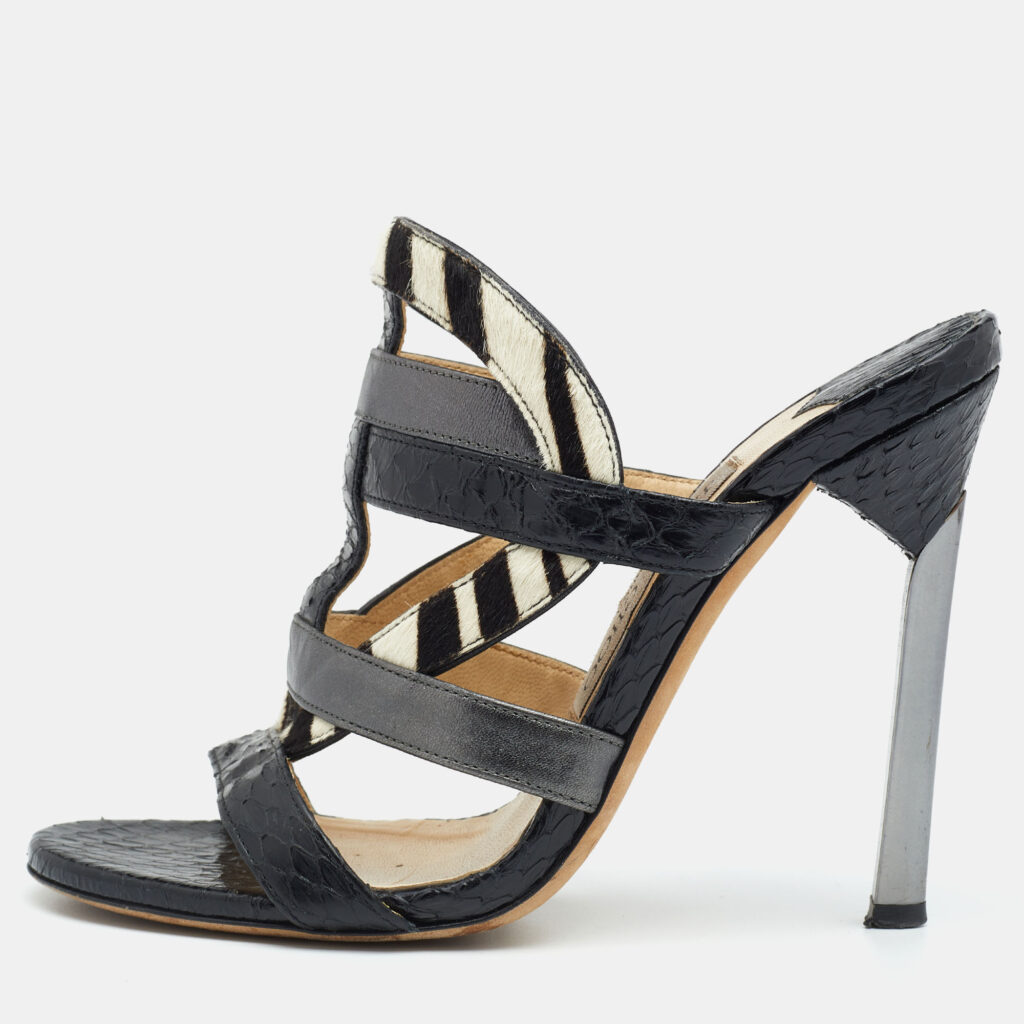 luxury-women-jimmy-choo-used-shoes-p643190-003 Jimmy Choo Multicolor Python/Calfhair and Leather Sandals Size 35.5