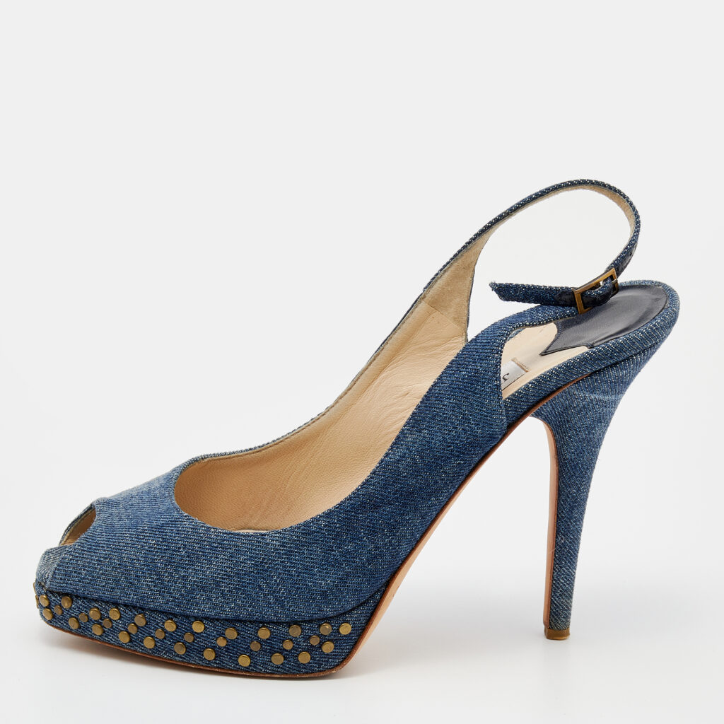 luxury-women-jimmy-choo-used-shoes-p645256-001-2 Jimmy Choo Blue Denim Peep Toe Slingback Sandals Size 37.5