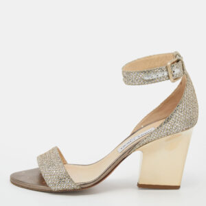 Jimmy Choo Metallic Gold Glitter Ankle Strap Sandals Size 39.5
