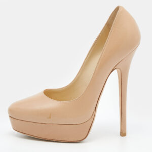 Jimmy Choo Beige Leather Cosmic Platform Pumps Size 37