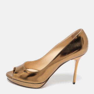 Jimmy Choo Gold Leather Luna Peep Toe Pumps Size 39