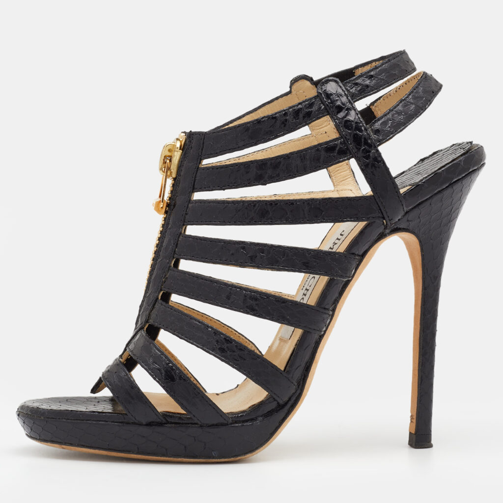 luxury-women-jimmy-choo-used-shoes-p681736-002-1 Jimmy Choo Black Snakeskin Glenys Gladiator Platform Sandals Size 36.5