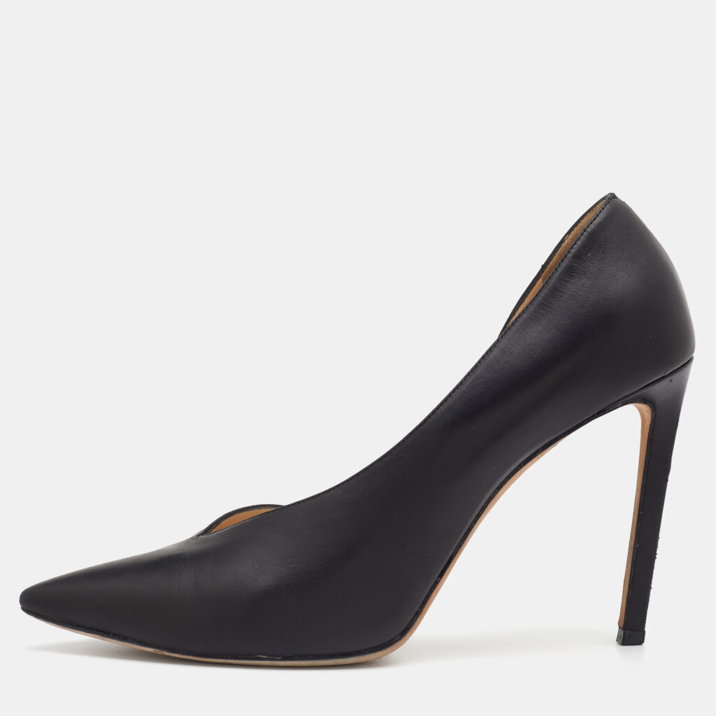 luxury-women-jimmy-choo-used-shoes-p704763-006-1 Jimmy Choo Black Leather Pointed Toe D'orsay Pumps Size 39.5