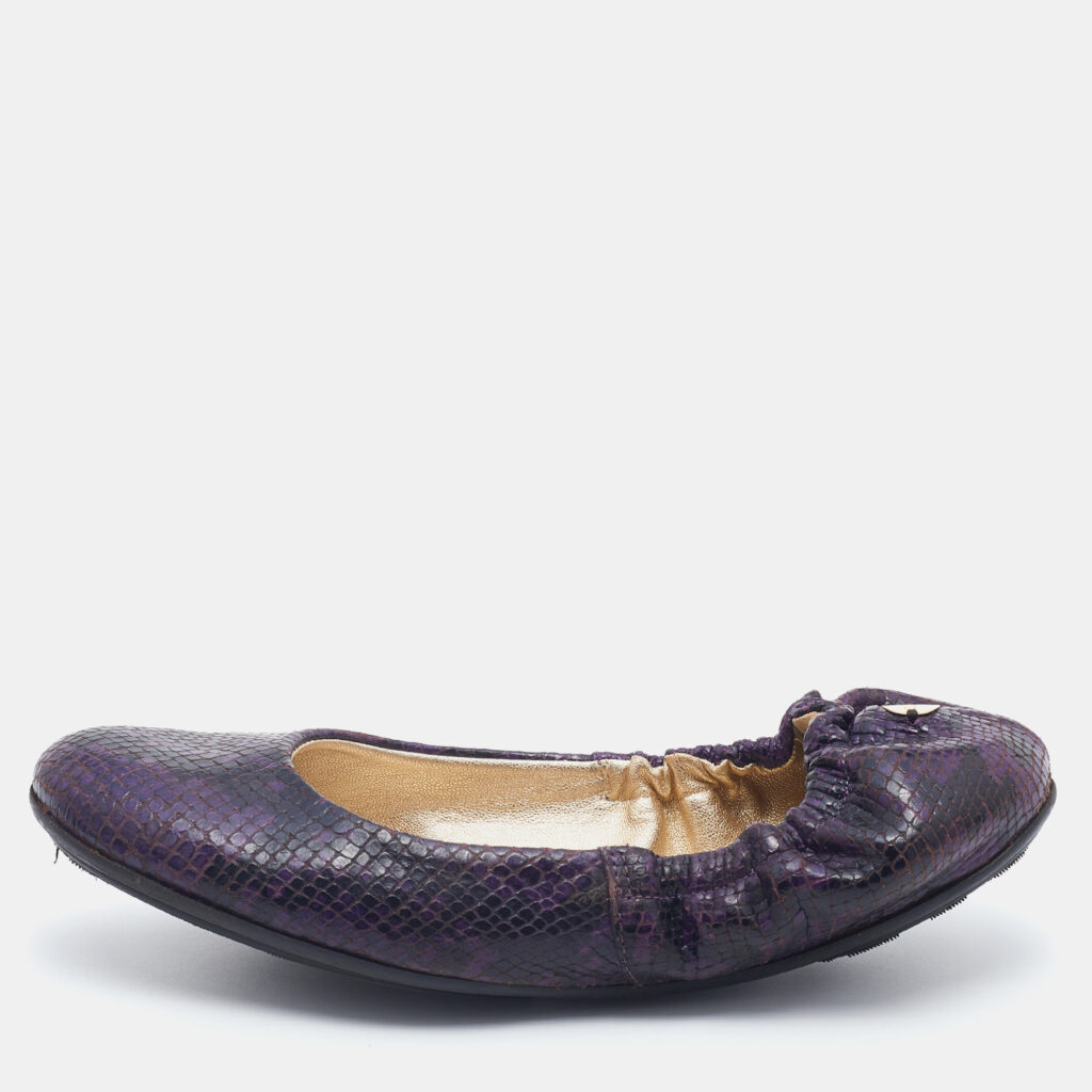 luxury-women-jimmy-choo-used-shoes-p714128-009-1 Jimmy Choo Purple/Black Python Embossed Leather Scrunch Ballet Flats Size 36.5