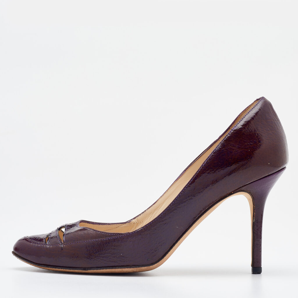 luxury-women-jimmy-choo-used-shoes-p716715-001 Jimmy Choo Pruple Leather Cut Out Pumps Size 37