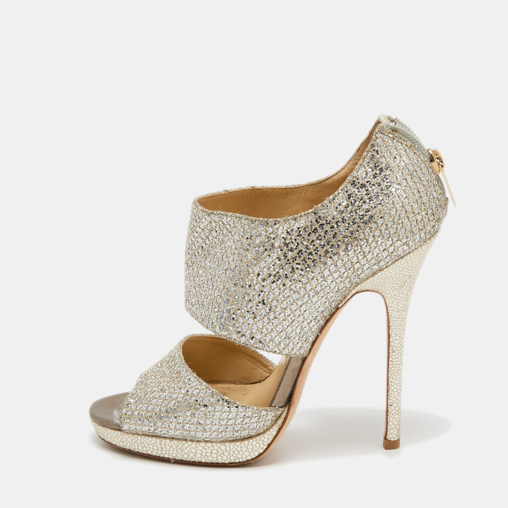 luxury-women-jimmy-choo-used-shoes-p725402-001 Jimmy Choo Metallic Silver Glitter Private Platform Sandals Size 37