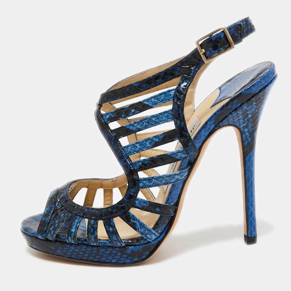 luxury-women-jimmy-choo-used-shoes-p766565-001 Jimmy Choo Blue Python Keenan Platform Sandals Size 36.5