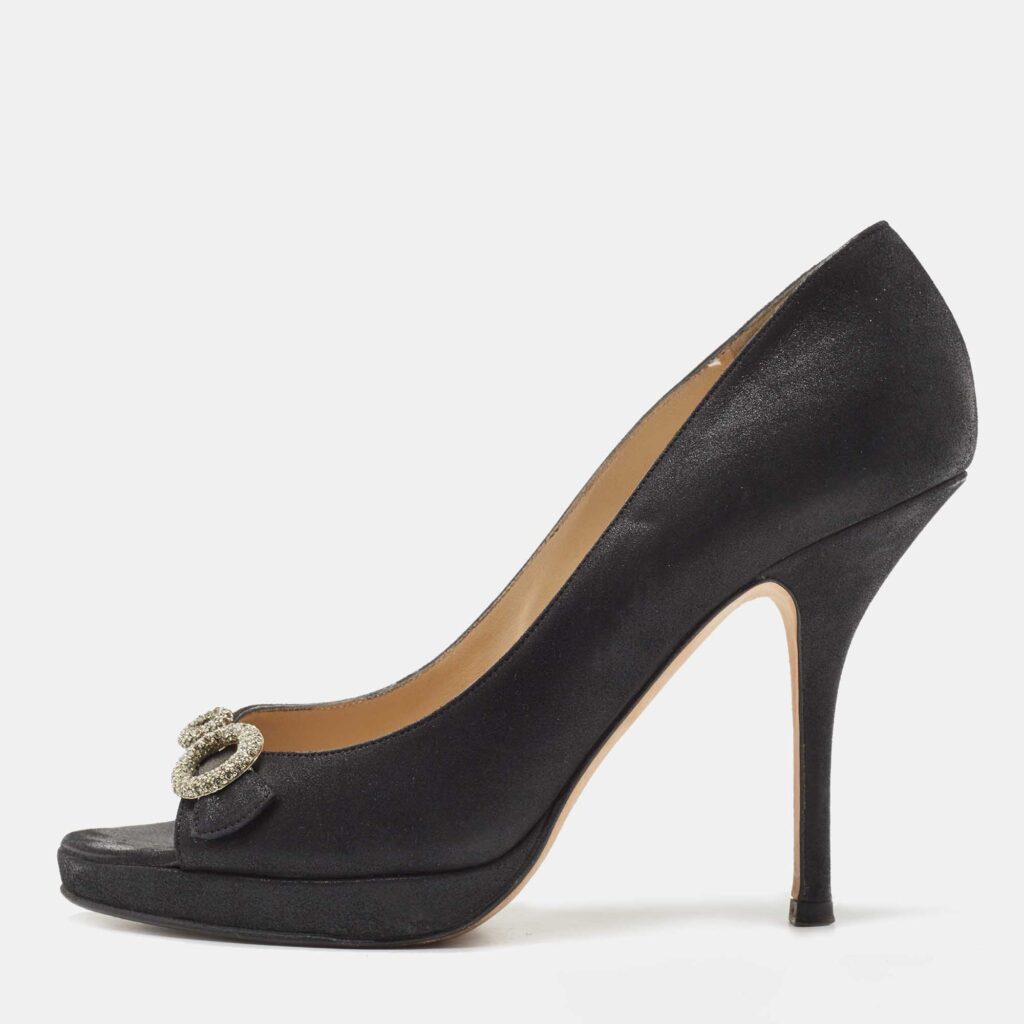 luxury-women-jimmy-choo-used-shoes-p795414-003 Jimmy Choo Black Nubuck Leather Open Toe Pumps Size 38