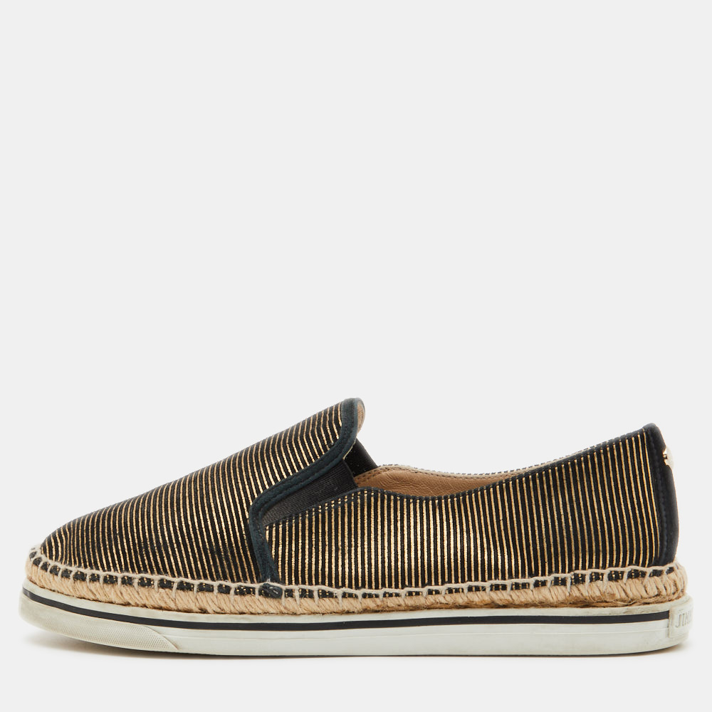 luxury-women-jimmy-choo-used-shoes-p797054-001 Jimmy Choo Black/Gold Suede Dawn Espadrille Sneakers Size 38.5