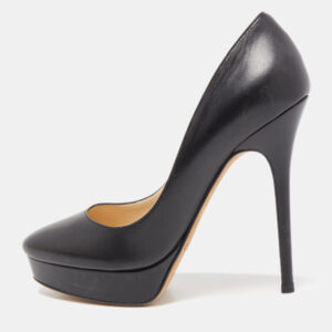 Jimmy Choo Black Leather Cosmic Platform Pumps Size 38