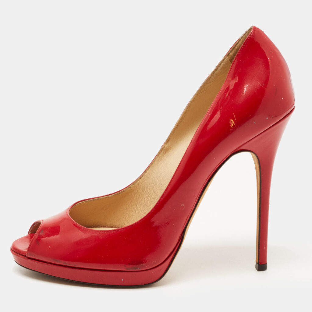 luxury-women-jimmy-choo-used-shoes-p815813-002 Jimmy Choo Red Patent Leather Quiet Platform Pumps Size 40