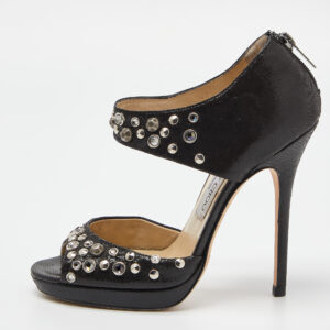 Jimmy Choo Black Laminated Suede Bonnie Sandals Size 37