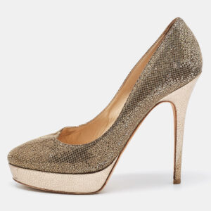 Jimmy Choo Metallic Glitter Fabric Platform Pumps Size 39.5