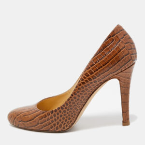 Jimmy Choo Brown Crocodile Leather Round Top Pumps Size 37