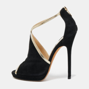 Jimmy Choo Black Suede and Leather Fey  Ankle Strap Sandals Size 36