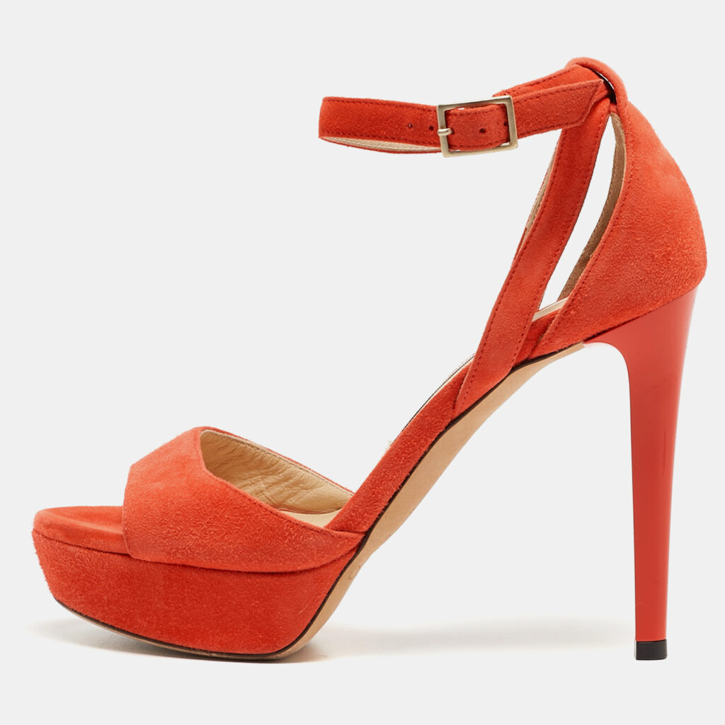 luxury-women-jimmy-choo-used-shoes-p928617-001 Jimmy Choo Orange Suede Ankle Strap Sandals Size 35.5
