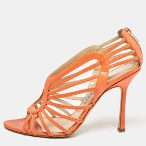 Jimmy Choo Orange Leather Samoa Sandals Size 39.5