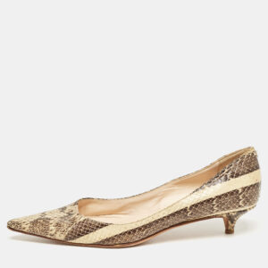 Jimmy Choo Beige/Brown Snakeskin Embossed Leather Anouk Pumps Size 35.5